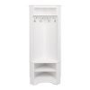 White Corner Hall Tree - Compact Entryway Organizer with Bench, Mounted Cabinets, Hooks, and Adjustable Shelf