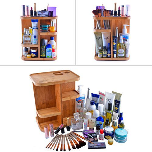 Refine Bamboo Cosmetic Organizer, Multi-Function Storage Carousel
