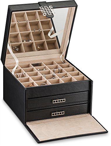 Glenor Co Earring Organizer Holder - 50 Small & 4 Large Slots Classic Jewelry Box