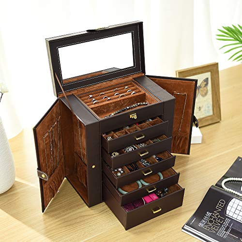 HEZALA Large Jewelry Organizer - 6 Layer - Huge Protoplasm PU Leather