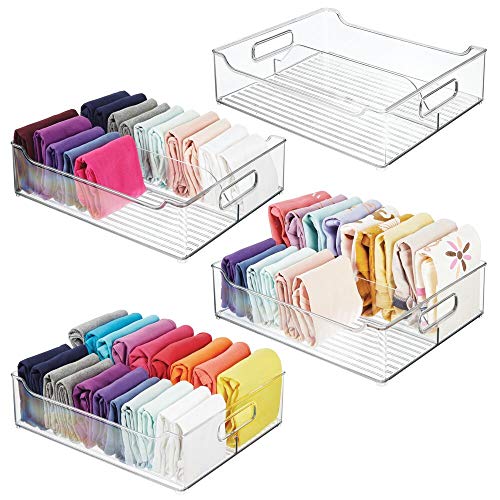 mDesign Plastic Closet Storage Bin with Handles - Divided Organizer for Shirts