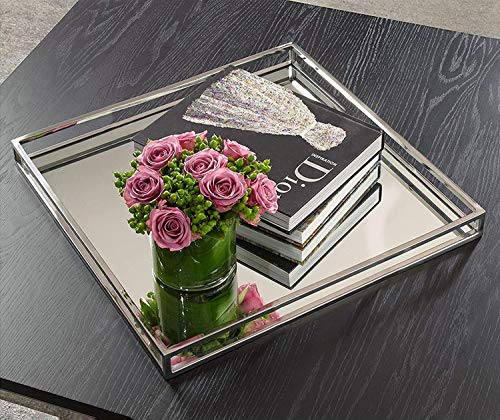 Le'raze Elegant Mirrored Tray with Chrome Rails – Perfect Vanity Mirror Tray for Glamorous Home Decor