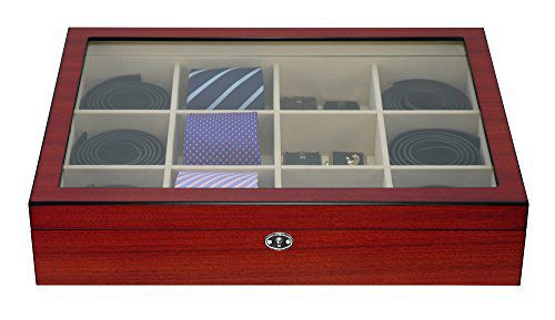Display Case for 12 Ties, Belts, and Accessories Cherry Wood Storage