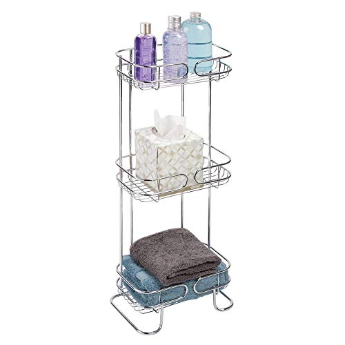 mDesign Rectangular Metal Bathroom Shelf Unit - Free Standing Vertical Storage