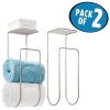 mDesign Wall-Mounted Metal Towel Rack with Shelf – Space-Saving Bathroom Organizer (2-Pack, Satin Finish)