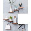 Floating Shelves Wall Shelf Unit - 3 Tier Kitchen Bedroom Living Room Floating Shelves, Flower Ladder Rack Plant Shelf, Wooden & Black Metal Mounted Shelves, Decorative Hanging Display Shelf