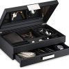 Glenor Co Mens Valet/Dresser Organizer - Luxury 12 Slot Jewelry Accessories Box