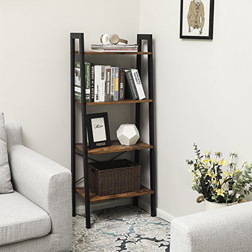 VASAGLE Industrial Ladder Shelf, 4-Tier Bookshelf, Storage Rack Shelves