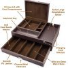 Admiral Big Dresser Valet Box & Mens Jewelry Box Organizer with Large Smartphone Charging Station (Dark Brown)