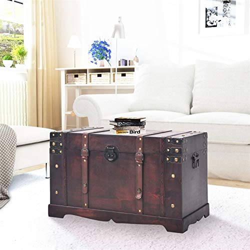 BLUECC Vintage Wood Treasure Chest Storage Trunk Brown