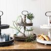 Creative Co-Op Distressed Brown Wood Metal Handle Two-Tier Tray – Stylish and Spacious Kitchen and Living Room Organizer