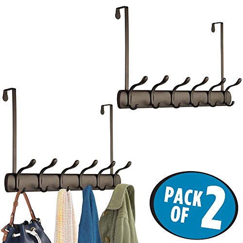 mDesign Decorative Over Door Long Easy Reach 12 Hook Metal Storage
