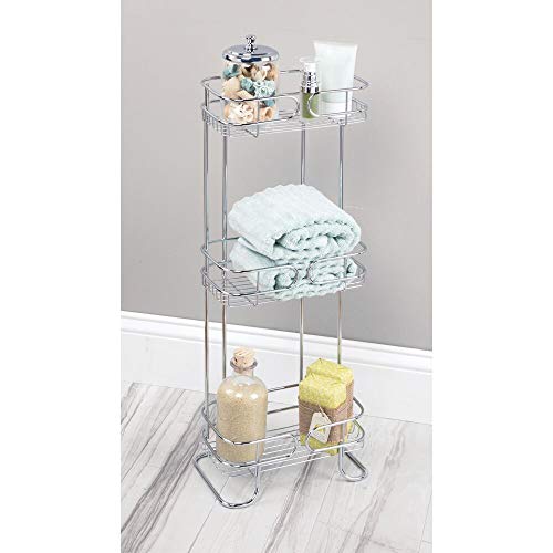 mDesign Rectangular Metal Bathroom Shelf Unit - Free Standing Vertical Storage