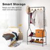 Heavy Duty 2-Tier Entryway Coat Rack and Shoe Bench - Industrial Style Storage Stand for Home and Office, Max 66.1lbs Capacity, Black