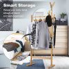 Bamboo Garment Rack with 8 Hooks | Single-Rail Clothes Organizer for a Stylish and Well-Organized Bedroom