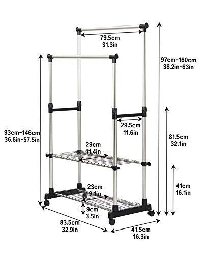 SUNPACE Clothing Garment Rack Adjustable Height Double Hanging Rail