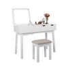 Vanity Set with Dressing Table Flip Top Mirror Organizer Cushioned Stool