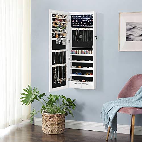 SONGMICS Full Screen Mirrored Jewelry Cabinet Armoire
