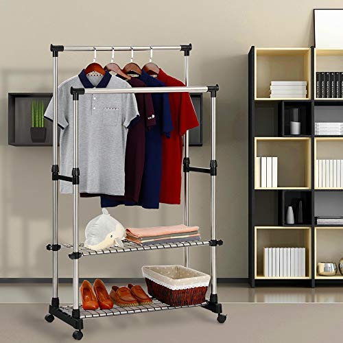 SUNPACE Clothing Garment Rack Adjustable Height Double Hanging Rail
