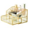 Metal Glass Large Accent Glass with Gold Trim Decorative Cabinet Decorative