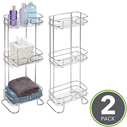 mDesign Rectangular Metal Bathroom Shelf Unit - Free Standing Vertical Storage