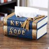 Ashjkk American Vintage Book Tissue Cover Tray Desk Storage Box