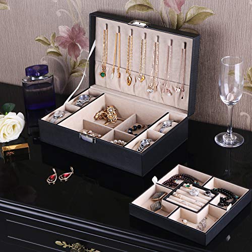 BEWISHOME Jewelry Box Organizer with 4 Watch Case Removable Tray Jewelry