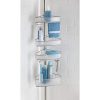 Adjustable tension shower caddy with four baskets, razor slots, and a silver rust-resistant finish for organizing bathroom essentials