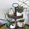 Creative Co-Op Distressed Brown Wood Metal Handle Two-Tier Tray