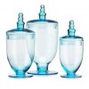 HC Elegant Blue Set of 3 Glass Apothecary Jars with Lid