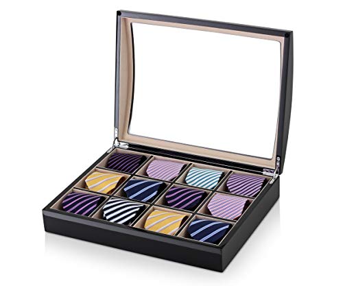 Tie Storage Organizer for 12 Men Ties with Large Display Window and Gift Box