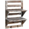 MyGift Rustic Wood Wall Mounted Organizer Shelves w/ 2 Hooks