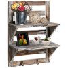 MyGift Rustic Wood Wall Mounted Organizer Shelves w/ 2 Hooks