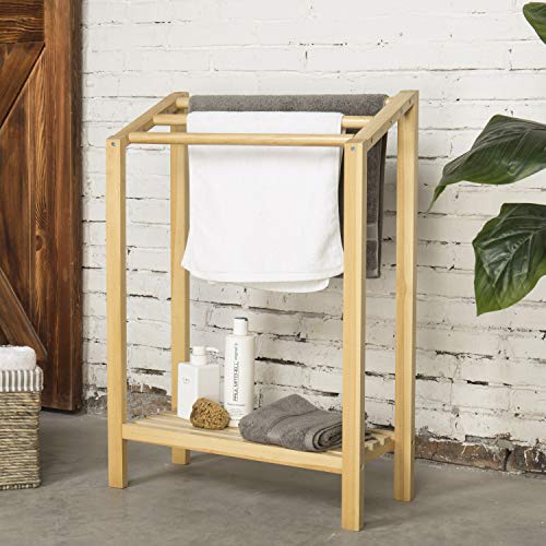 MyGift 3-Bar Freestanding Natural Wood Bathroom Towel Rack