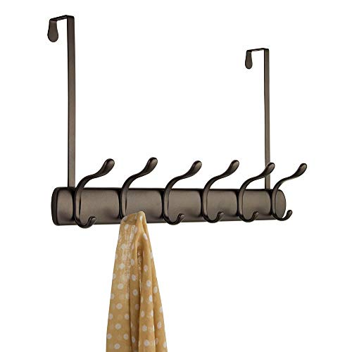 mDesign Decorative Over Door Long Easy Reach 12 Hook Metal Storage