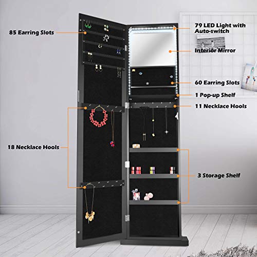 79 LED Jewelry Armoires,Jewelry Storage Cabinets,Standing Wall Jewelry Organizer