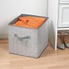 Soft Fabric Closet Storage Organizer Bin Box - Front Handle, for Cube Furniture Shelving Units Bedroom, Nursery, Toy Room - Textured Print - Large, 8 Pack - Gray