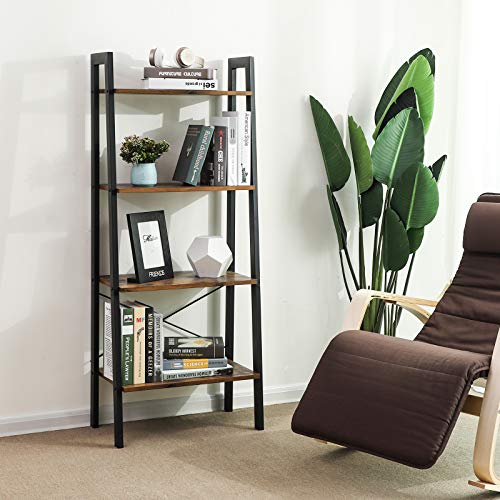VASAGLE Industrial Ladder Shelf, 4-Tier Bookshelf, Storage Rack Shelves