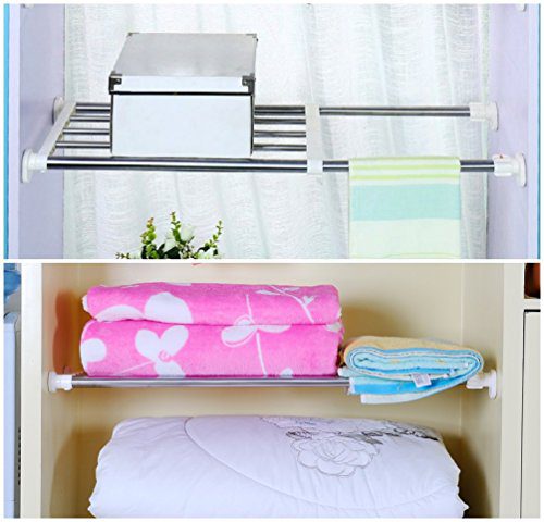 Adjustable Storage Shelf Rack - Efficient Space Saving for Wardrobes, Kitchens, Bathrooms - Heavy Duty Clothes Hanger and Organizer