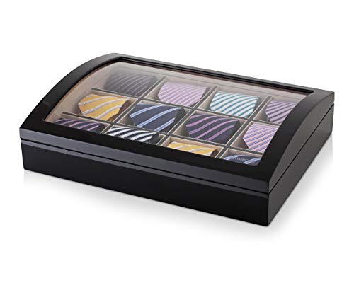 Tie Storage Organizer for 12 Men Ties with Large Display Window and Gift Box