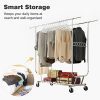 Heavy Duty Commercial Clothing Garment Rack - Expandable and Collapsible Wardrobe with Wheels, 287 lbs. Load Capacity
