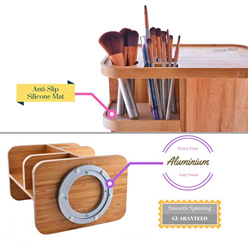 Refine Bamboo Cosmetic Organizer, Multi-Function Storage Carousel