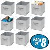Soft Fabric Closet Storage Organizer Bin Box - Front Handle, for Cube Furniture Shelving Units Bedroom, Nursery, Toy Room - Textured Print - Large, 8 Pack - Gray