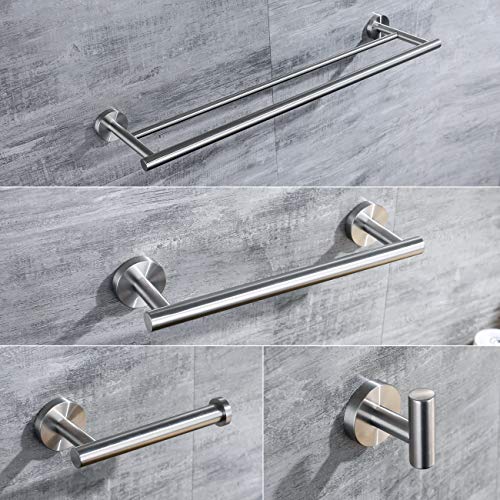 Hoooh 4-Piece Bathroom Accessories Set Brushed Stainless Steel Wall Mount