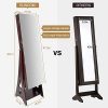 6 LED Jewelry Cabinet - Full Length Mirror Standing Armoire with Lockable Storage