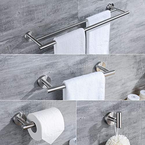 Hoooh 4-Piece Bathroom Accessories Set Brushed Stainless Steel Wall Mount
