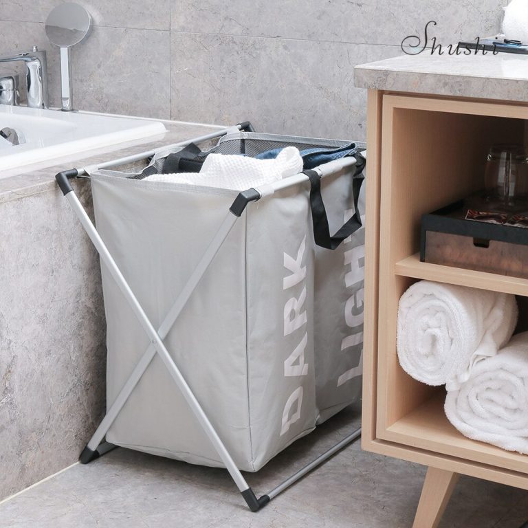 Shushi two compartment laundry Basket collapsible home storage