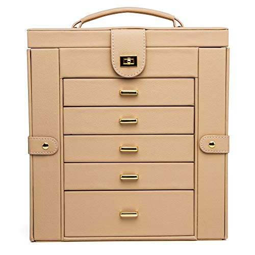 HEZALA Large Jewelry Organizer - 6 Layer - Protoplasm PU Leather Jewelry Box