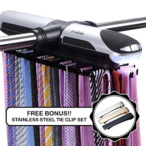 Primode Motorized Tie Rack Closet Organizer with LED Lights