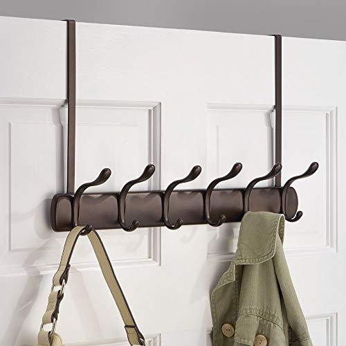 mDesign Decorative Over Door Long Easy Reach 12 Hook Metal Storage